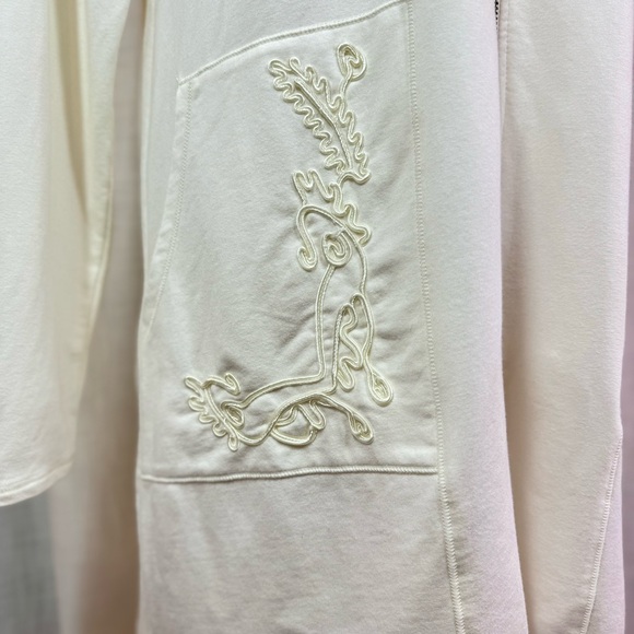 Soft Surroundings Embroidered Long Full Zip Soft White Jacket and Pockets Size L - Picture 7 of 14